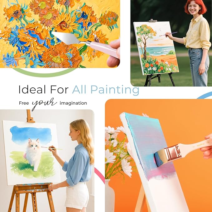 Nicpro 30pcs Paint Brush Set, Aesthetic Pastel Paintbrushes with Paint Spatula and Cloth Roll, Craft Paint Brushes for Acrylic Painting Oil Watercolor Gouache, Art Supplies for Artists and Beginners