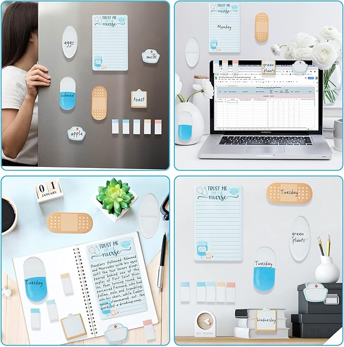 Xqumoi Nurse Sticky Notes Set, 550 Sheets, Cute Cartoon Medical Supplies Self-Stick Notes Pads Bundle Writing Memo Pads for Nursing Student Essentials Hospital Back to School Nurse Supplies Gift