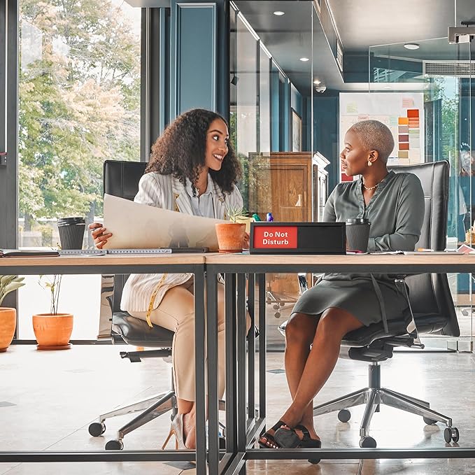 Do Not Disturb Sign for Office, Office Desk Signs with Slider, Acrylic Office Privacy Sign, Slider Desktop Sign, 9.75" x 3", Frosted Black Office Status Sign for Desk