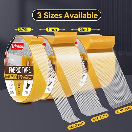 Heavy Duty Double Sided Mesh Tape - Professional Strong Hold Removable Tape for Rug, Carpet, Wall & Clothing, No Residue and No Damage Guaranteed (3 Rolls, 2" x 66FT)