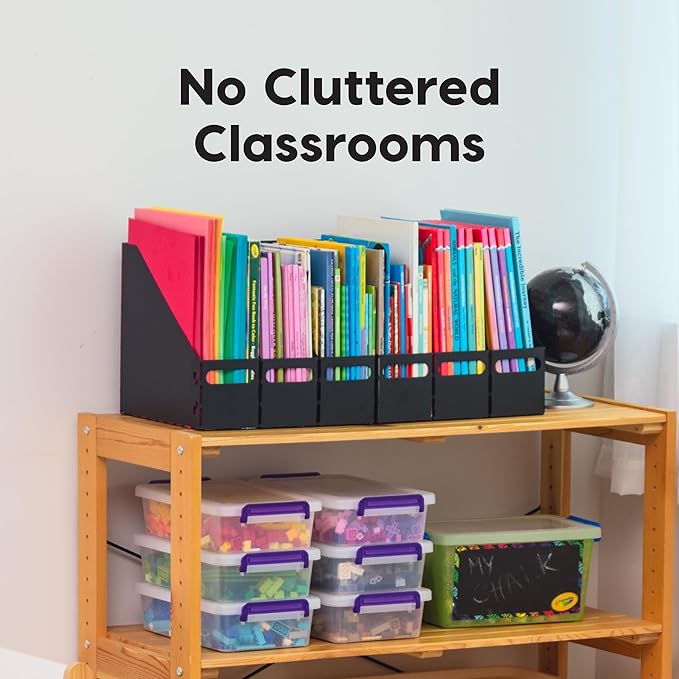 IRIS USA Metal Magazine File Holders, 6 Pack, for Letter/Legal File, Durable Vertical Desktop File Paper Organizer, File Storage Box Stand Rack for Document Notebook Binder Home Work Office, Black