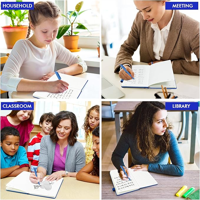 feela College Ruled Notebooks, 18 Pack Business Notebook Bulk Hardcover Lined Writing Journal with Pen Holder for Men Women Note Taking, with 18 Black Pens, 120 GSM, 5.1”x8.3”, A5, Navy