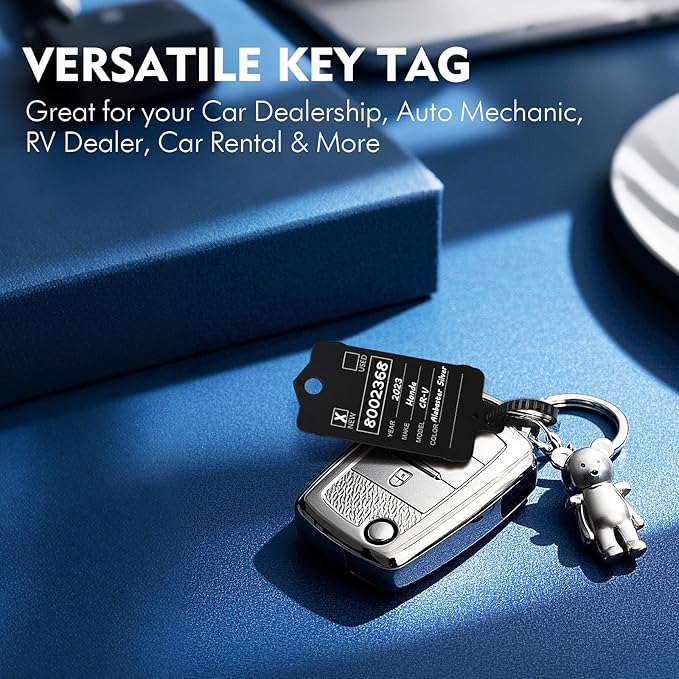 50 Car Key Tags with Labels Plastic Car Dealership Key Tags Self Locking Automotive Identifiers Blank Shop Labels with One Pen (Black)