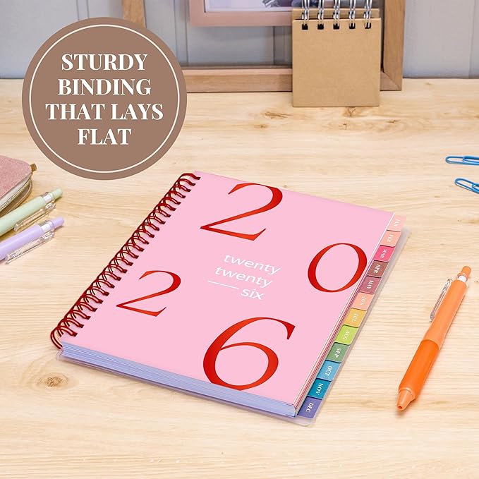 Rileys 2026 Planner, Agenda Planner With Weekly And Monthly View, Daily Agenda Book And Yearly Planners Calendar Book, Spiral Bound With Tabs, Notes, Goals And Holidays (Float, Pink, 8 x 6 in)