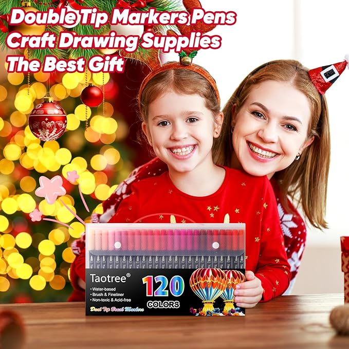 Taotree 120 Colors Dual Tip Art Markers Pens for Adult Coloring Book, Artist Fine & Brush Tip Coloring Markers Drawing Pen for Journaling Note Taking Lettering Calligraphy Craft Art Supplies Set