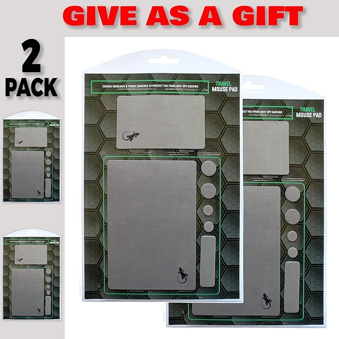 Mouse Pad Adhesive Bottom - Sticks to Any Surface - Portable - Webcam Covers and Screen Cleaner Included (2 x Gray)