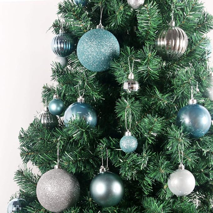 Baby Blue & Silver 1.6" Small Christmas Balls Christmas Tree Decoration Ornaments Shatterproof Hanging Balls for Birthday Halloween Holiday Wedding Decorations Set of 24pcs