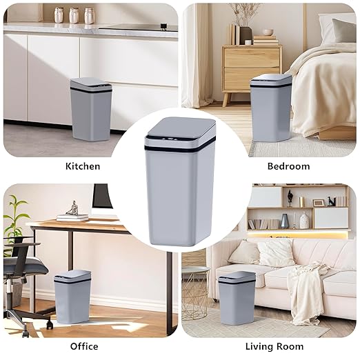 3Pack Bathroom Small Trash Can with Lid, 2.6 Gallon Touchless Automatic Garbage Can Slim Waterproof Motion Sensor Smart Trash Bin for Bedroom, Office, Living Room White/Black/Grey