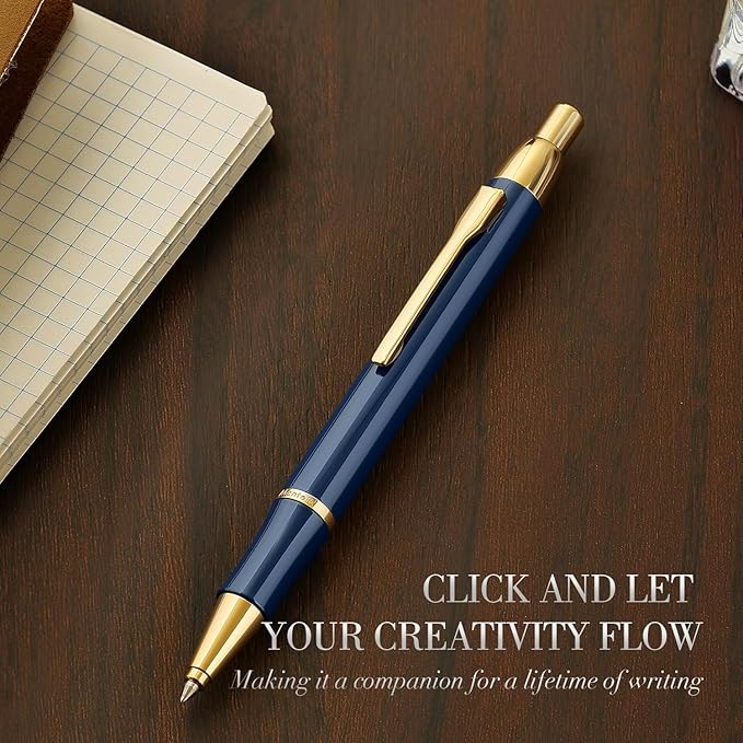 Blue Gel Pen With 24K Gold Finish, Fine lacquer work, Fancy Gift Set for Men & Women, Black Refill, Ideal Office Supplies, Professional, Writing, Executive,Office, Nice Retractable Pens