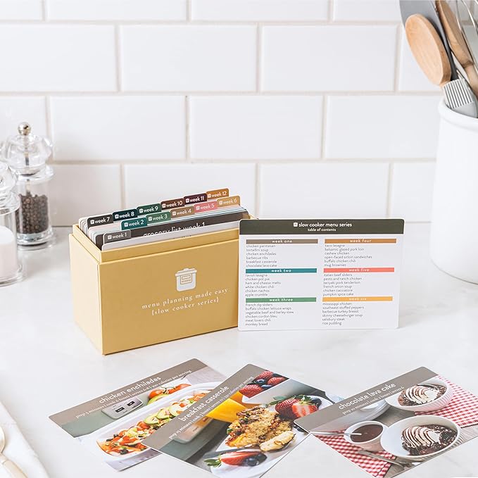 Meal Planner with 72 Photo Recipe Cards (Slow Cooker) - Weekly Menu Planner | Recipe Box | 12 Reusable Grocery Lists | 5 Blank Cards | Card Protectors | Easy Recipe Ideas with Pictures