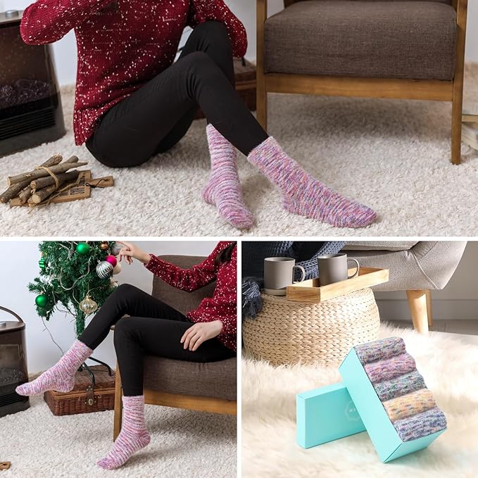 ICEIVY 5 Pair Fuzzy Cozy Socks for Women - Warm Comfy Soft Casual Home Sleep Winter Wool Socks - Gifts for Women