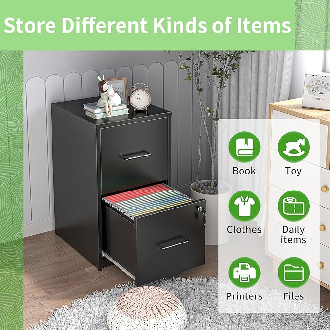 Metal File Cabinet with Drawer Heavy Duty Home Office Steel Vertical Filing Lockable Cabinets for Legal/Letter Size,Assembly Required