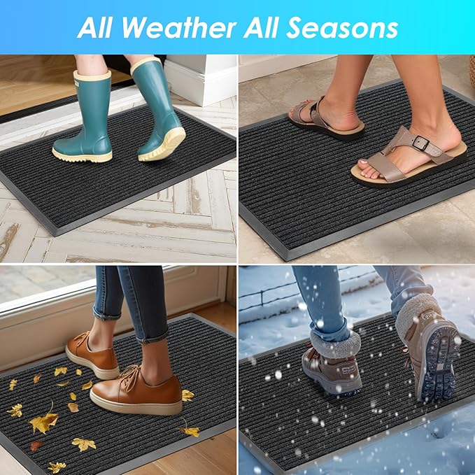 Vicwe Front Door Mat Indoor Outdoor Entrance, 36"x24" Heavy Duty Non-Slip Rubber Doormats, Low Profile,Easy Clean Entryway Floor Mats for Outside, Porch, Patios,Black