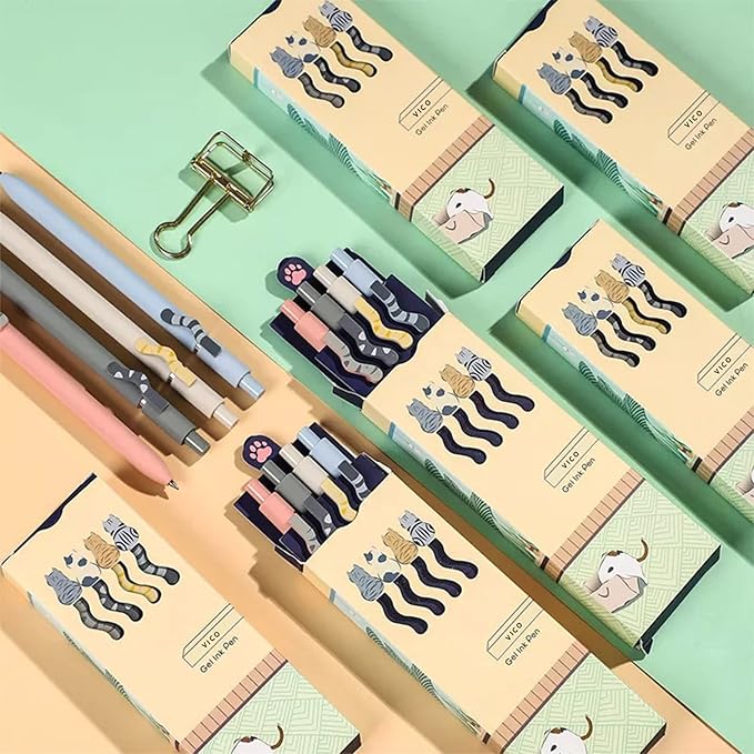 VICO Cute Cat Gel Pens – 4 Pack 0.5mm Fine Point Black Ink, Smooth Quick-Dry Writing Pens for School, Office & Study – Kawaii Aesthetic Stationery Gift