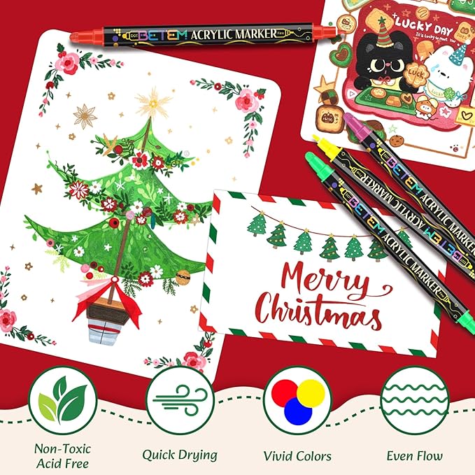 Betem 48 Colors Dual Tip Acrylic Paint Pens Markers, Premium Acrylic Paint Markers Stocking Stuffers for Rock, Wood, Fabric, Glass, Canvas, Ceramic, Christmas Gifts for Teens DIY Crafts Art Supplies
