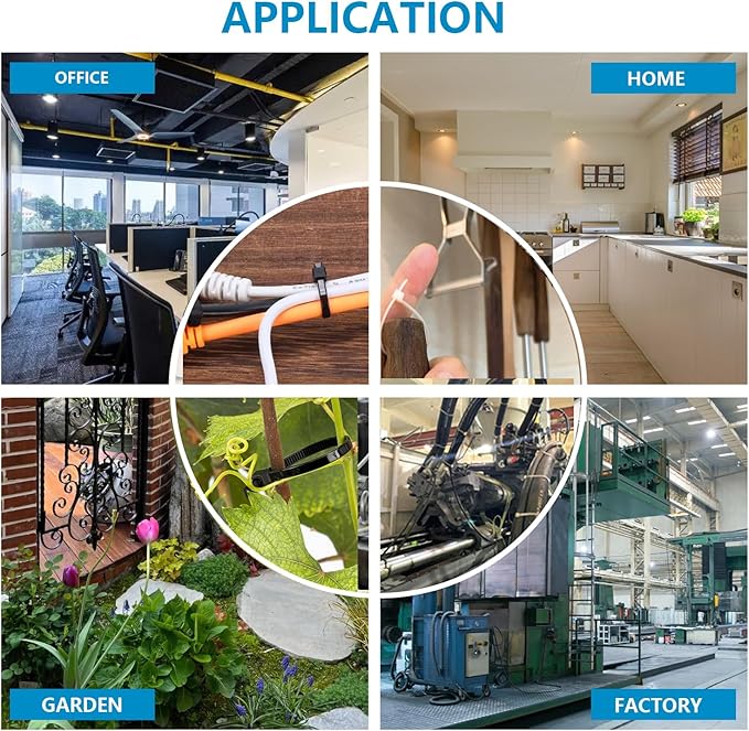 2000 PCS Zip Ties Assorted Sizes 4+6+8+10+12 Inch Self-locking Nylon Cable ties Outdoor, UV Resistant Wire Straps for Home Office Garden Workshop Indoor Outdoor Fence(Black)