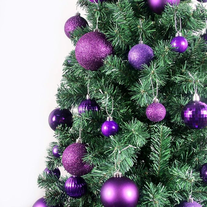 Purple 1.6" Small Christmas Balls Christmas Tree Decoration Ornaments Shatterproof Hanging Balls for Birthday Halloween Holiday Wedding Decorations Set of 24pcs