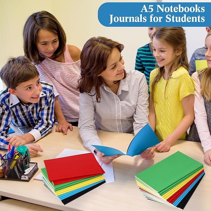 100 Pcs Kraft Notebook Journals 5.5 Inch x 8.3 Inch A5 Softcover Notebooks Bulk for Writing Sketch Office Notepad with 60 Pages 30 Sheets (Multicolor,Lined)