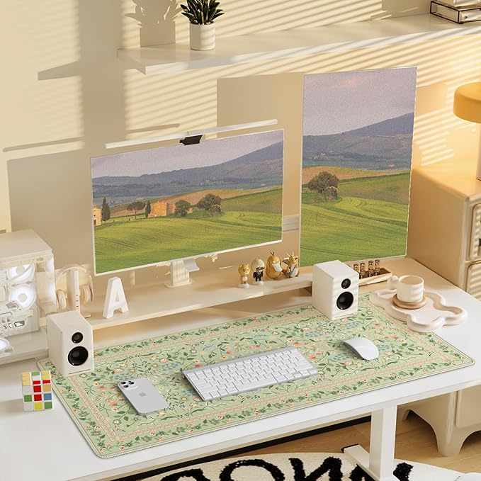 iCasso Desk Mat for Keyboard and Mouse, Large Mouse Pad, Desk Pad Mat, Anti-Slip Big Mousepad with Stitched Edges for Computer Desktop(Light Green)