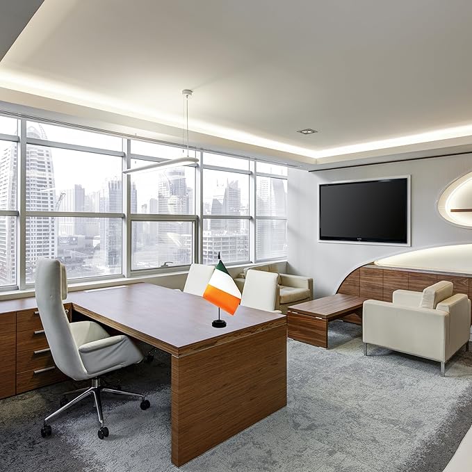 2 Pack Ireland Desk Flag, Irish Table Office Flag with Solid Pole and Stand Base, International Country Flag, Festival Celebration, Classroom Meeting Desktop Decoration (Ireland)