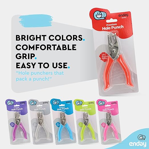 Premium Single Hole Paper Punch Cushion Grip Heavy Duty Hole Puncher for Greeting Cards Scrapbook Notebook Puncher Craft Paper Hand Tool - Assorted Colors, Colors May Vary - by Emraw (1PK)