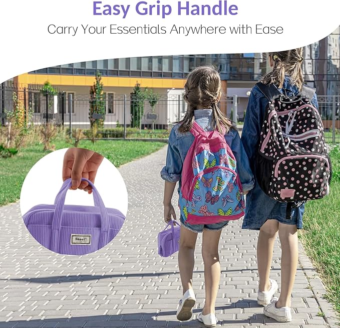 Sooez Large Pencil Case Pouch, Extra Big Pencil Bag with 5 Compartments, Pen Bag Wide Opening, Soft Corduroy Pencil Pouch Organizer with Zipper, Cute Aesthetic School Supplies for Teen Girls-Purple