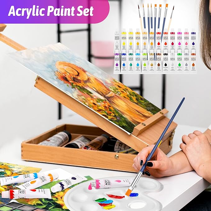 iBayam Deluxe Art Set,195-Pack Artist Gift Box, Arts and Crafts Drawing Painting Kit Art Supplies for Adults Teens Kids, Art Kits with 24 Acrylic Paint, Sketchbook, Canvases, Crayons, Pencils