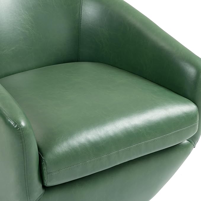 UIXE Faux Leather Swivel Accent Chairs Set of 2, Barrel Chair Upholstered Club Armchair for Living Room, Comfy Single Sofa Bedroom Side Reading Seat - Green