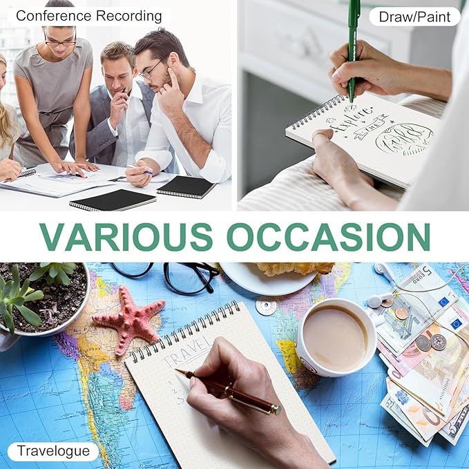 12 Pcs Dot Grid Notebook Top Spiral Notebook A5 Size Bullet Dotted Paper Hardcover Dot Journal 8.3''x 5.8'' 140 Pages Spiral Notepads for Sketching Drawing Writing School Office (Black)