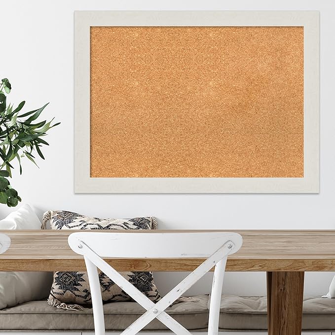 Amanti Art Natural Cork Board for Wall, 23x31 Vision Board with White Frame, Medium Corkboard Office Decor for Home Organization, Country Rustic Corkboard Pinboard to Display Items for Home