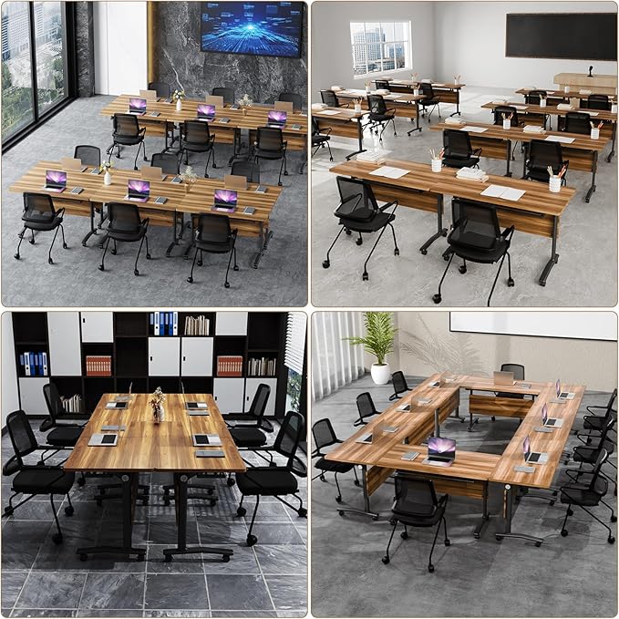 Conference Room Table with Flip-Top Design for Dynamic Meetings, Business Table Computer Desk with Heavy-Duty Frame,Foldable Seminar Meeting Tables for Home Office (2, C, 61IN)