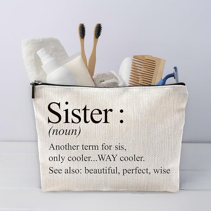 Sufamb Sister Gifts Makeup Bag, Best Sister Gifts for Mother's Day Birthday Cosmetic Bags, Sisters Gift Portable Small Toiletry Bag Zipper Makeup Pouch