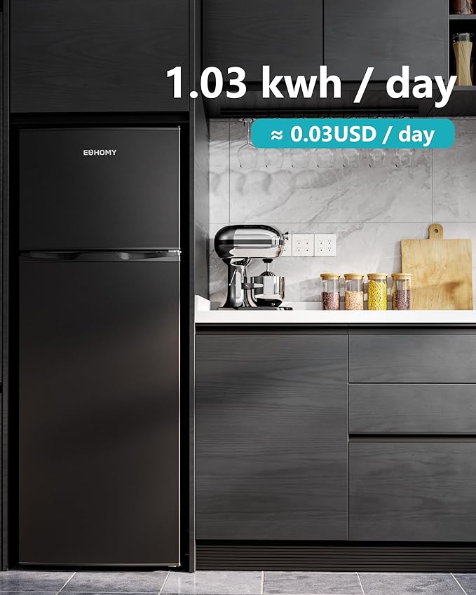 EUHOMY 7.4 Cu.Ft. Refrigerator with Freezer, 2 Door Fridge, Adjustable Thermostat,Large Capacity, Refrigerator for Kitchen/Dorm/Office/Apartment - Food Storage or Cooling drinks, Black