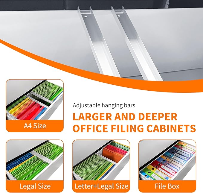 Locking Filing Cabinet with 5 Drawer Heavy Duty Large Metal File Cabinet Home Office Lateral File Cabinets Wide Steel Cabinet for Legal/Letter Size File,Assembly Required