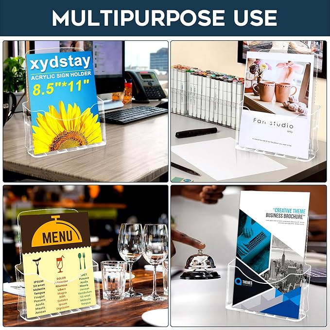 Acrylic Brochure Holder 8.5x11 Inches Slant Back Design, Clear Display Stand, Plastic Table Stand Sign Holder,Pamphlet Holder Flyer Holder, Acrylic Display Stand,for Office, Home, Store, 2 Pack