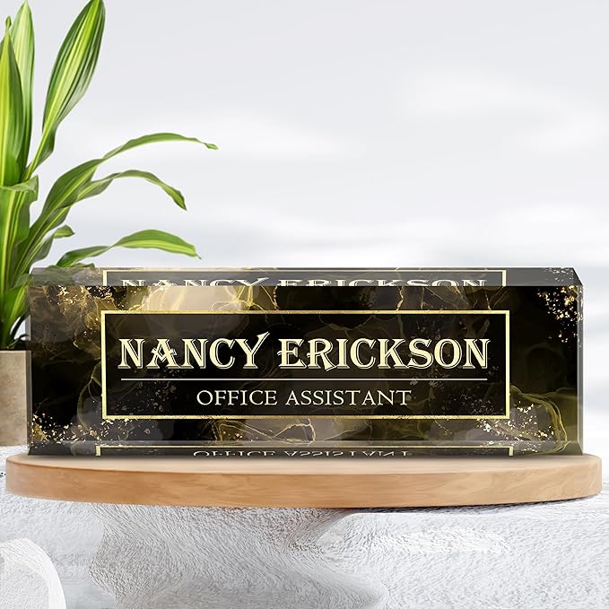 Personalized Name Plate for Desk, Custom Desk Name Plate, Acrylic Name Plate Office Desk Accessories, Personalized Office Gifts for Coworkers Teachers, Employee Appreciation Gifts (B-Gray Marble)