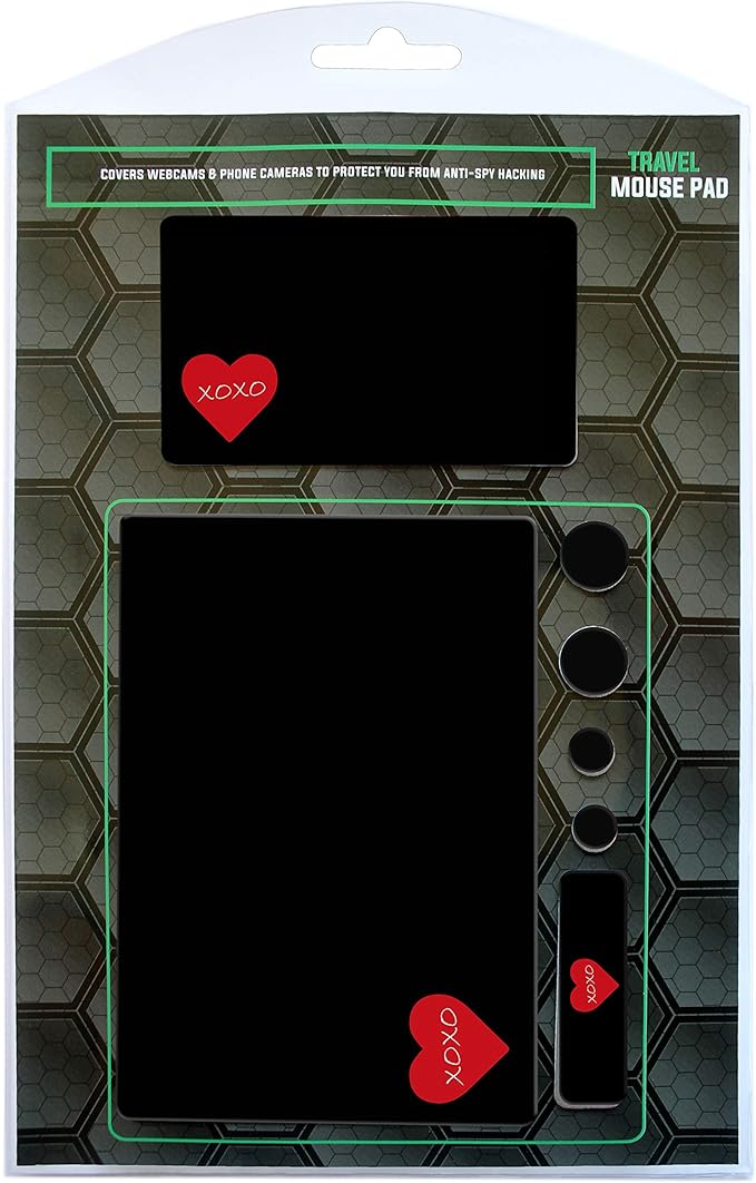 Mouse Pad Adhesive Bottom - Sticks to Any Surface - Portable - Webcam Covers and Screen Cleaner Included (Heart XOXO)