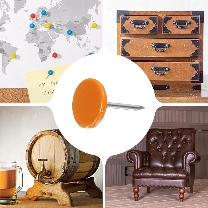 uxcell 120Pcs Push Pins, 11mmx17mm Round Flat Head Decorative Thumb Tacks Upholstery Tacks for Cork Board Office Wall Hangings, Orange