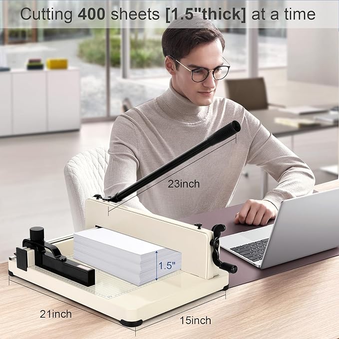 12 Inch Heavy Duty Paper Cutter,Guillotine Paper Cutter Heavy Duty for A4 Paper,Stack Paper Trimmer 400 Sheet Capacity,White A4 Guillotina para Papel for Office Home School.