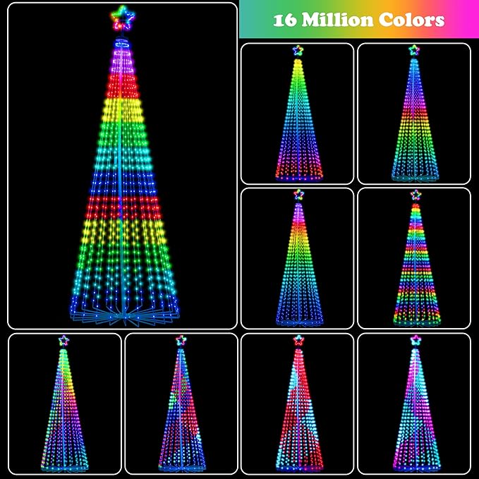 12FT Lighted Outdoor Christmas Tree, 832 LED Smart Cone Tree, Music Sync RGB Fairy Lights, LED Light Show, APP and Remote Control, Timer Function, Perfect for Outdoor Christmas Decorations