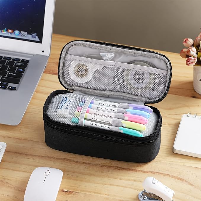 Dugio Big Pencil Case for Boys Organizer Pencil Bag with Zipper Pencil Pouch for School Teens Kids Aesthetic Large Pencil Pouch Black