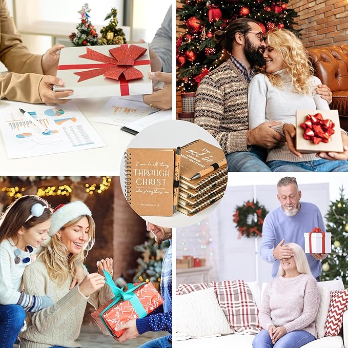 Christian Prayer Journal Spiral Notebooks Bulk with Pens - Small Notepads (4.13”x5.43”) - inspirational Gifts for Women men,Church Members & Bible Study Groups (60 sets Brown)