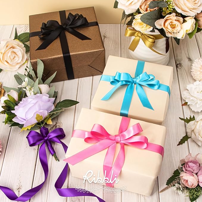 Ribbli Purple Satin Ribbon 5/8 inch x Continuous 25 Yards,Double Faced Satin Use for Craft, Gift Wrapping, Christmas Ornaments, Hair Bows, Bouquet Bows