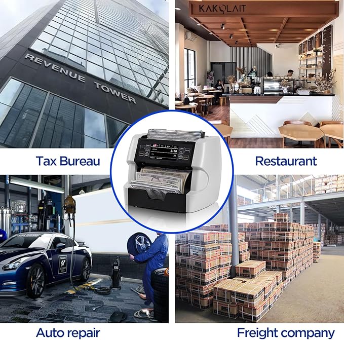 NUCOUN VC-3 Mixed Denomination Money Counter Machine, Value Counting, CIS/UV/IR/MG/MT Counterfeit Detection, USD/Euro/CAD/MXN, Printer Enable, White Cash Note Counter, Bill Counter for Business