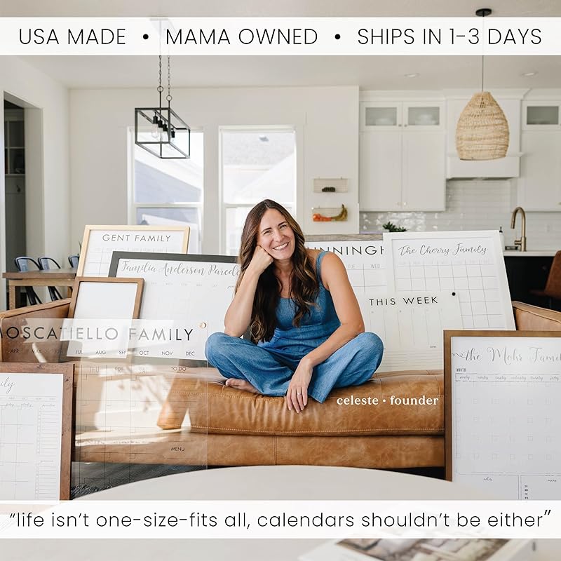 Personalized Clear Acrylic Calendar for Wall, Calendar Whiteboard for Wall, Dry Erase Wall Calendar, Wall Calendar Organizer System for Home (Cursive, Blush, 38"W x 26"H)