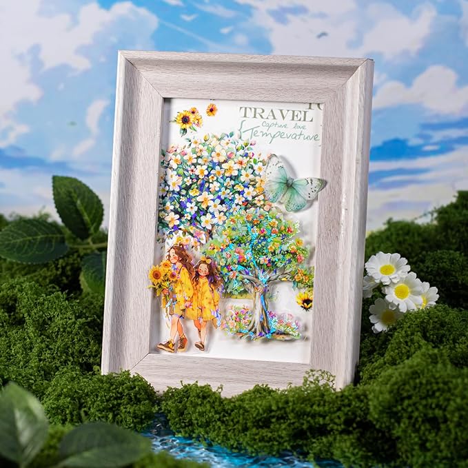 Flower Tree Scrapbook Stickers Set, 60PCS Holographic Ephemera for Scrapbooking, Junk Journaling, Crafting, DIY Projects, Diaries, and Art Supplies