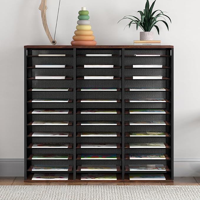 PAG Mass Mail Sorter - Adjustable Mail Holder, Countertop Literature Organizer, Student Mailbox for Classroom, Desktop Bill Paper Organizer for Office Home School, 36 Compartments, Brown