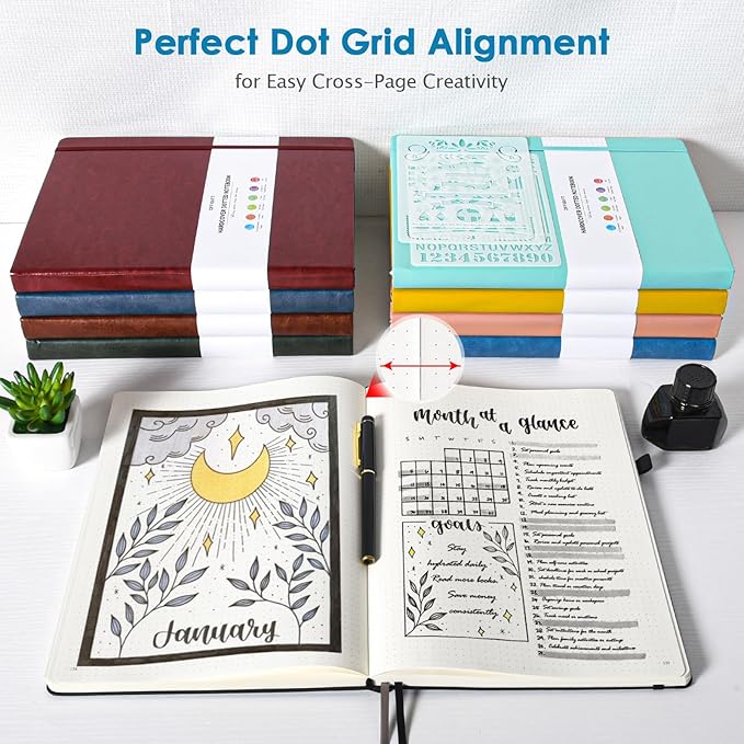 Bullet Dotted Journal, Large A4 Hardcover Leather Journal, 312 Numbered Pages Thick Journal, 100gsm No Bleed Paper Dot Grid Notebook for Women Men, 8.5'' × 11'', Blue