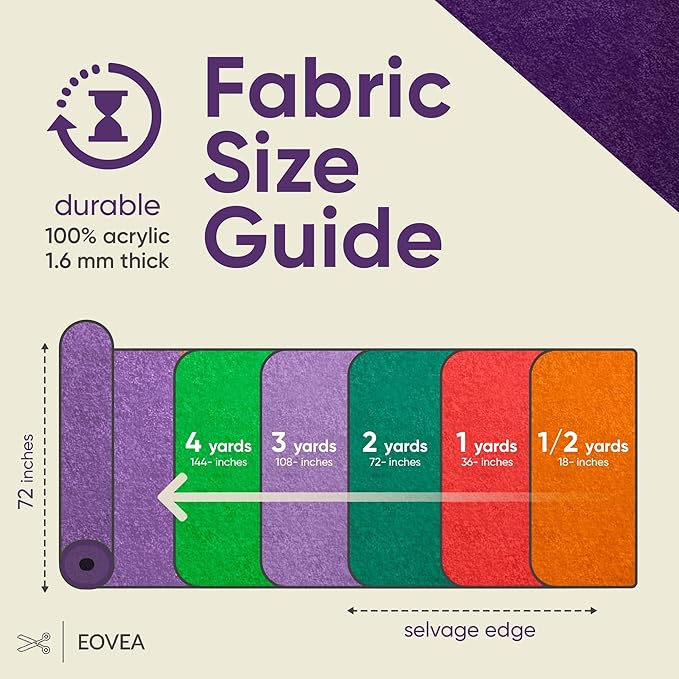 EOVEA | Acrylic Felt Fabric by The Yard - Non-Stiff, Soft Material - 72" Wide - 1.6mm Thick Felt Sheets for DIY Crafts, Sewing, Upholstery, Cushion, Padding(Purple, 2 Yard)