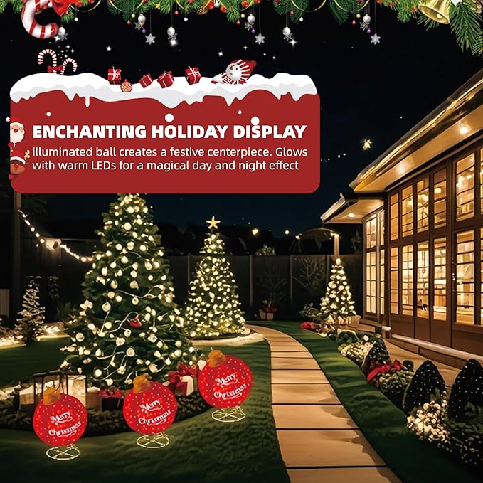 2-Pack Lighted Pop-Up Christmas Ball with 180 LEDs & 8 Light Functions, Holiday Yard Decor,Outdoor Christmas Decorations
